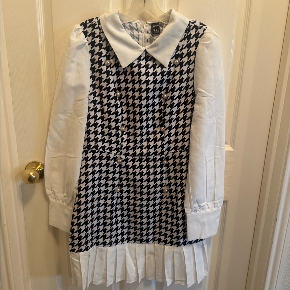 SHEIN Black and White Houndstooth Formal Dress NVER WORN